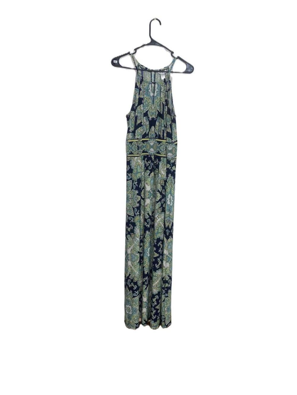 Summer Vintage Paisley Maxi Dress Navy Blue Boho Sleeveless Size 12 Tall